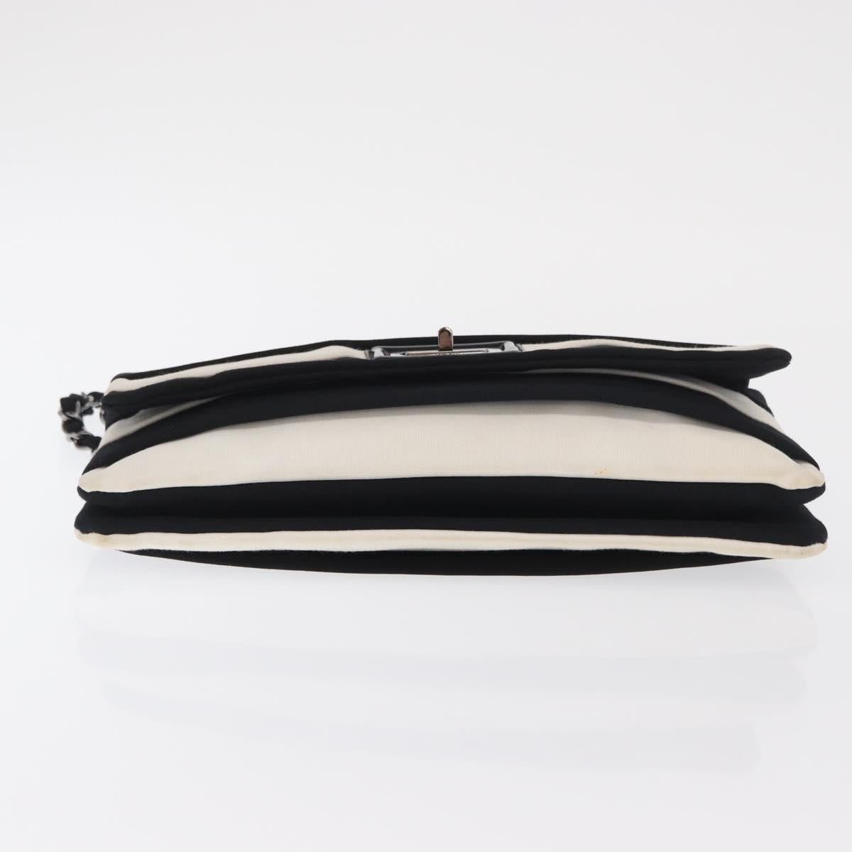 CHANEL 2.55 Chain Shoulder Bag Nylon Black Silver CC Auth 169050