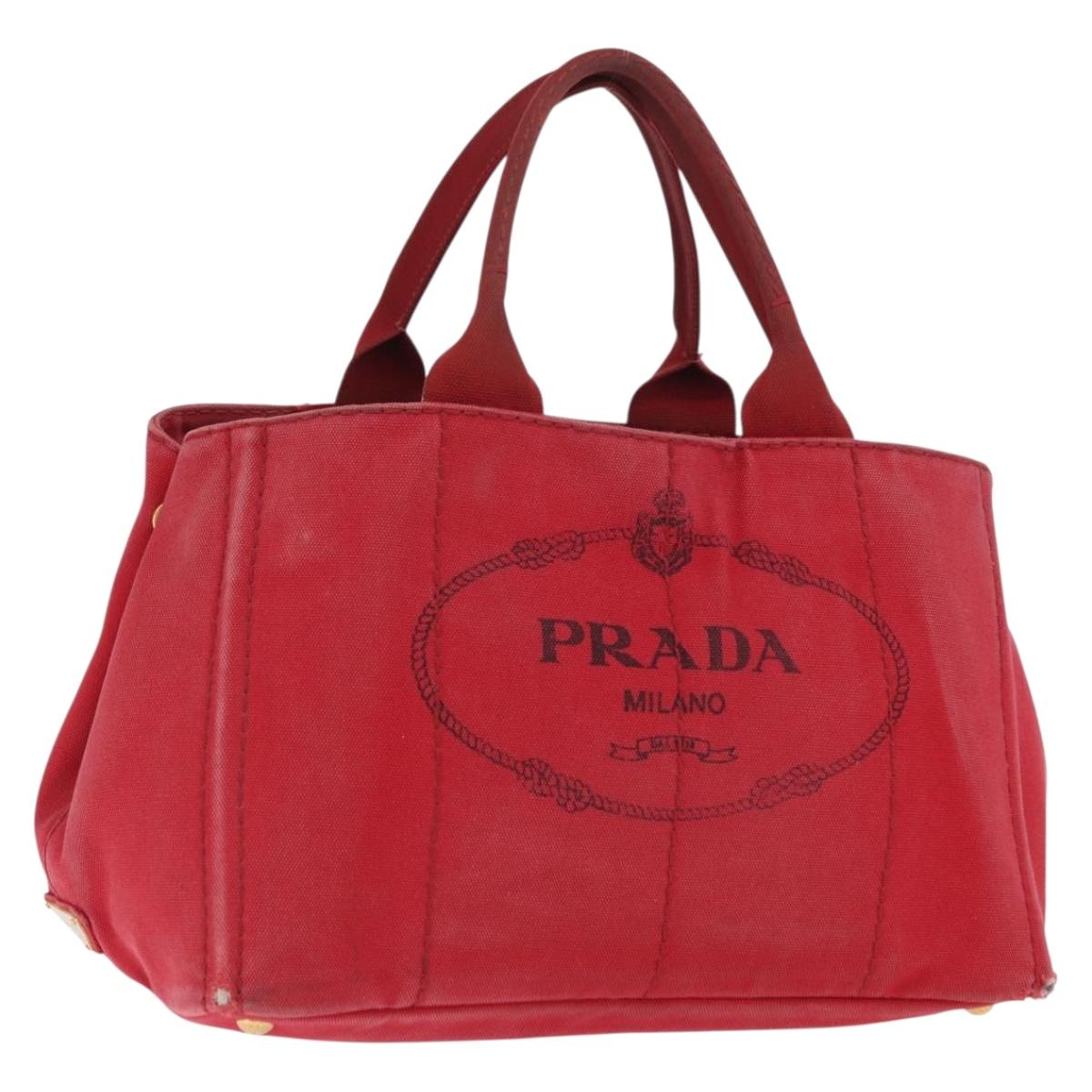 PRADA Kanapa M Hand Bag Canvas Red Gold Auth 169054