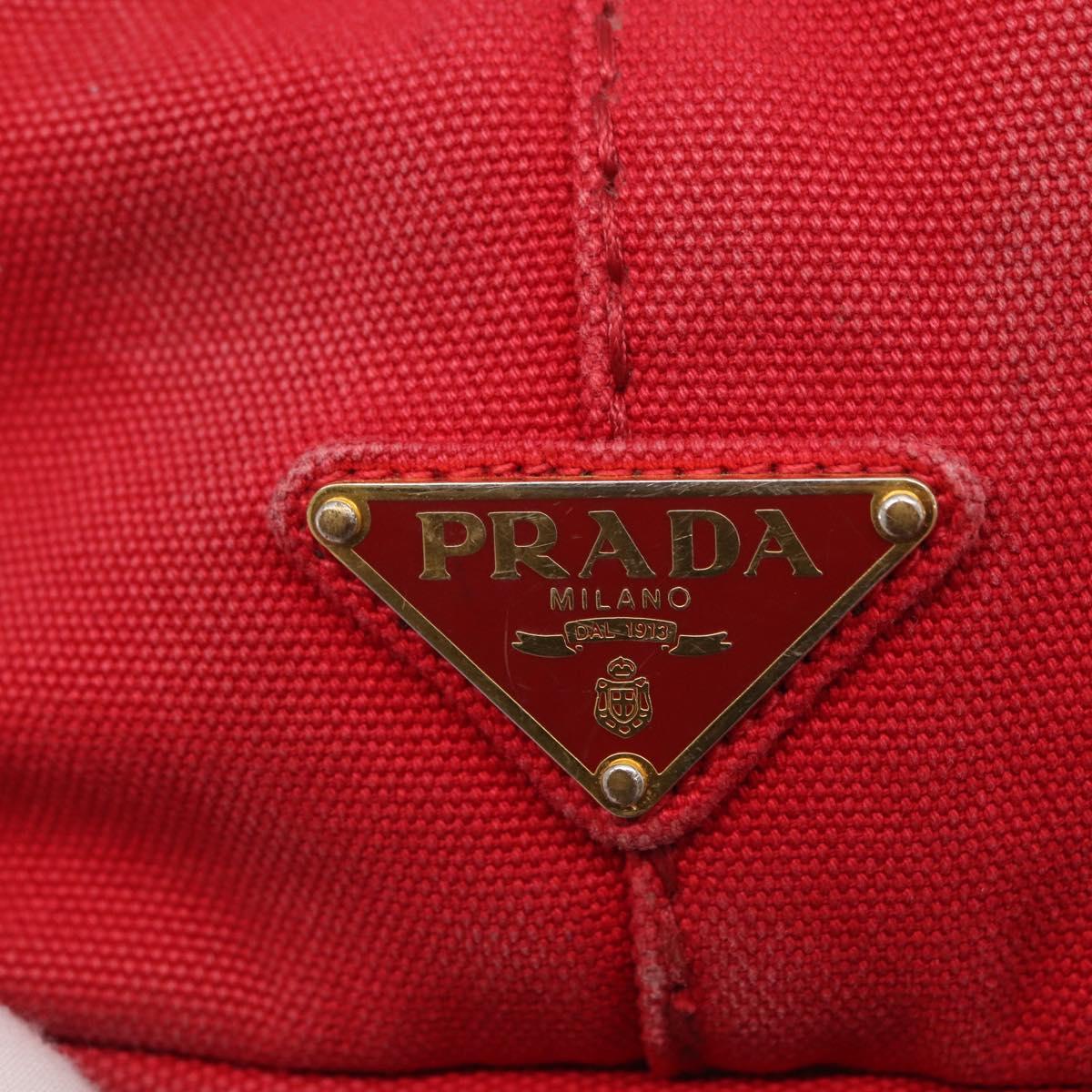 PRADA Kanapa M Hand Bag Canvas Red Gold Auth 169054