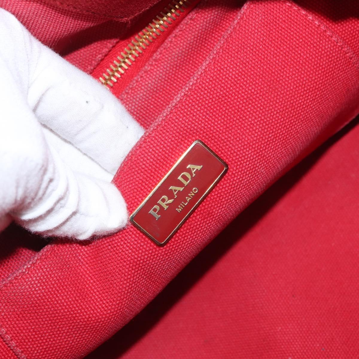 PRADA Kanapa M Hand Bag Canvas Red Gold Auth 169054