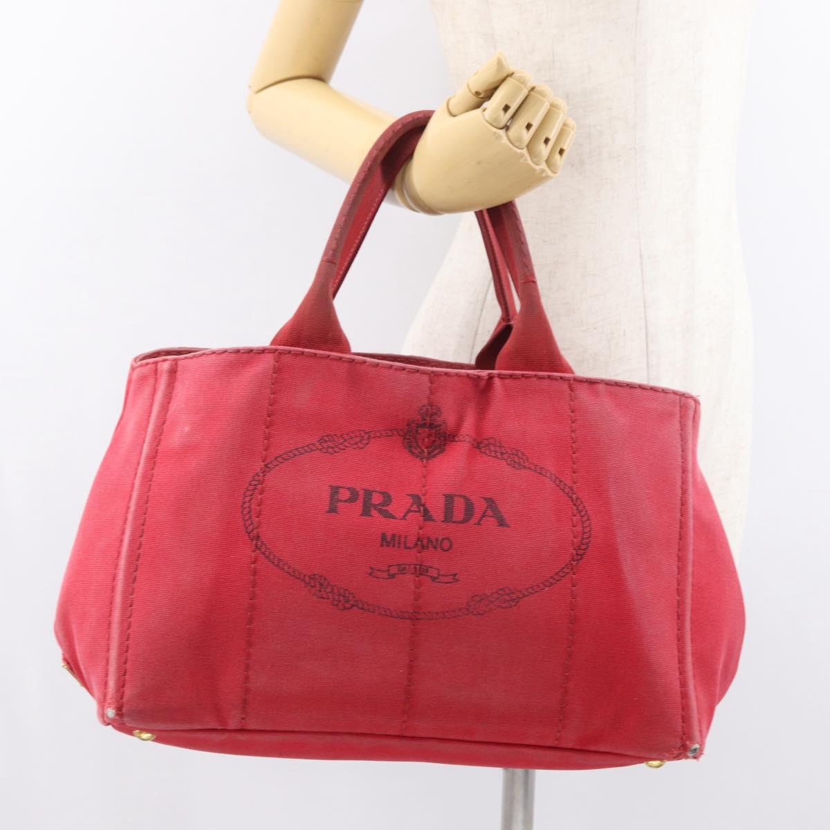 PRADA Kanapa M Hand Bag Canvas Red Gold Auth 169054