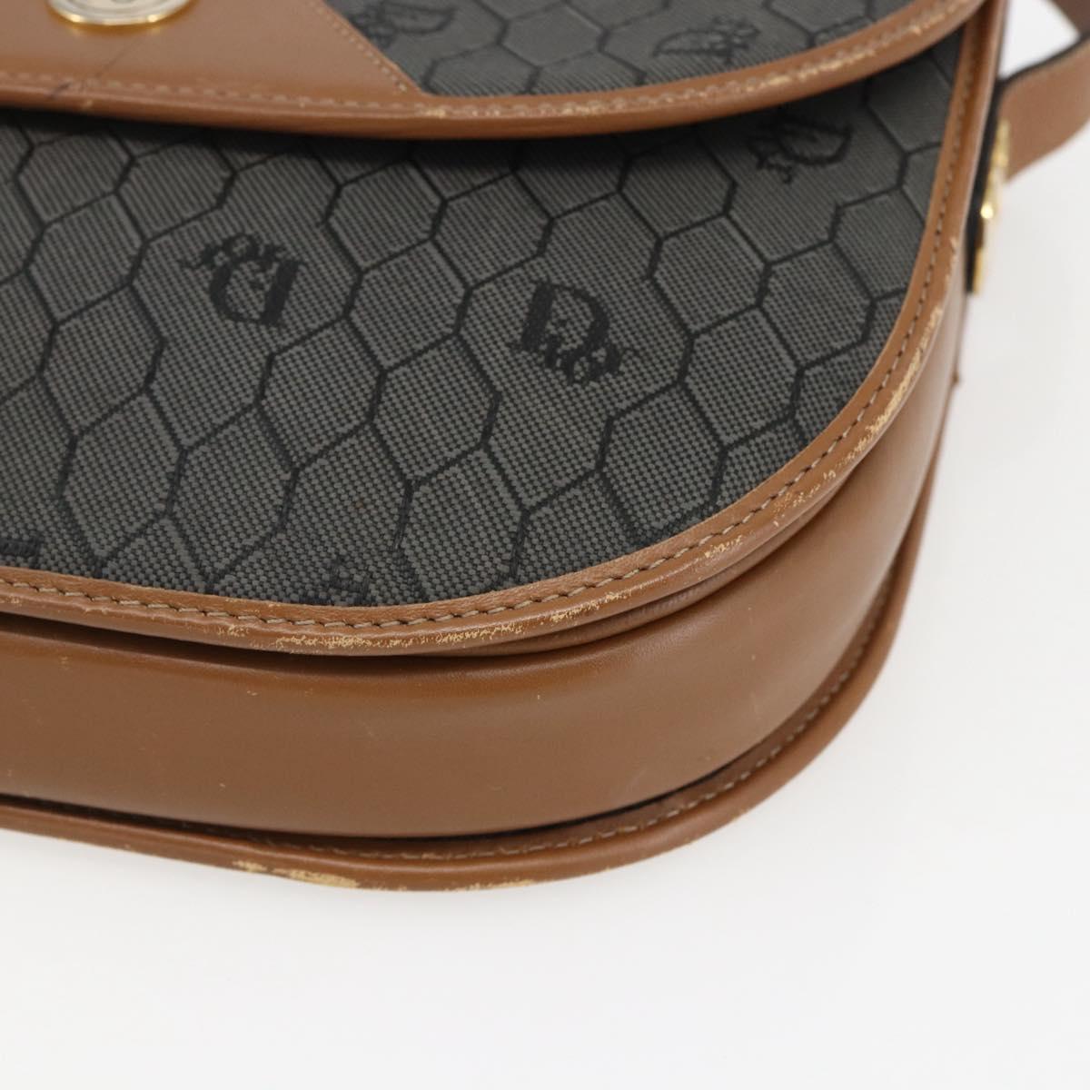 Christian Dior Honeycomb Canvas Shoulder Bag PVC Gray Gold Auth 169055