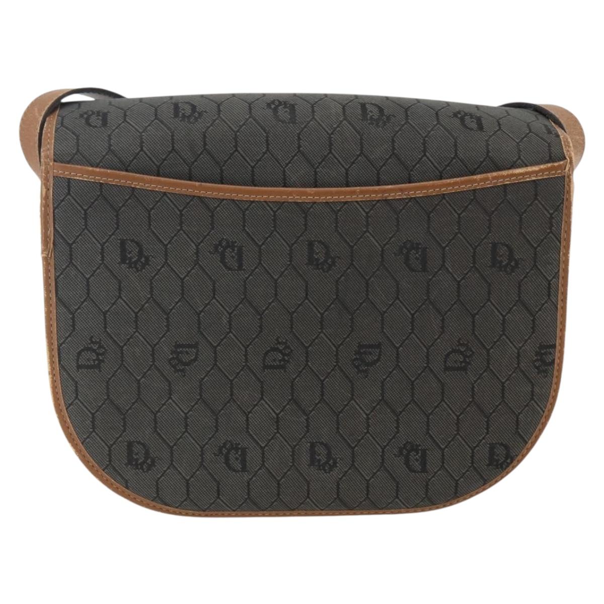 Christian Dior Honeycomb Canvas Shoulder Bag PVC Gray Gold Auth 169055