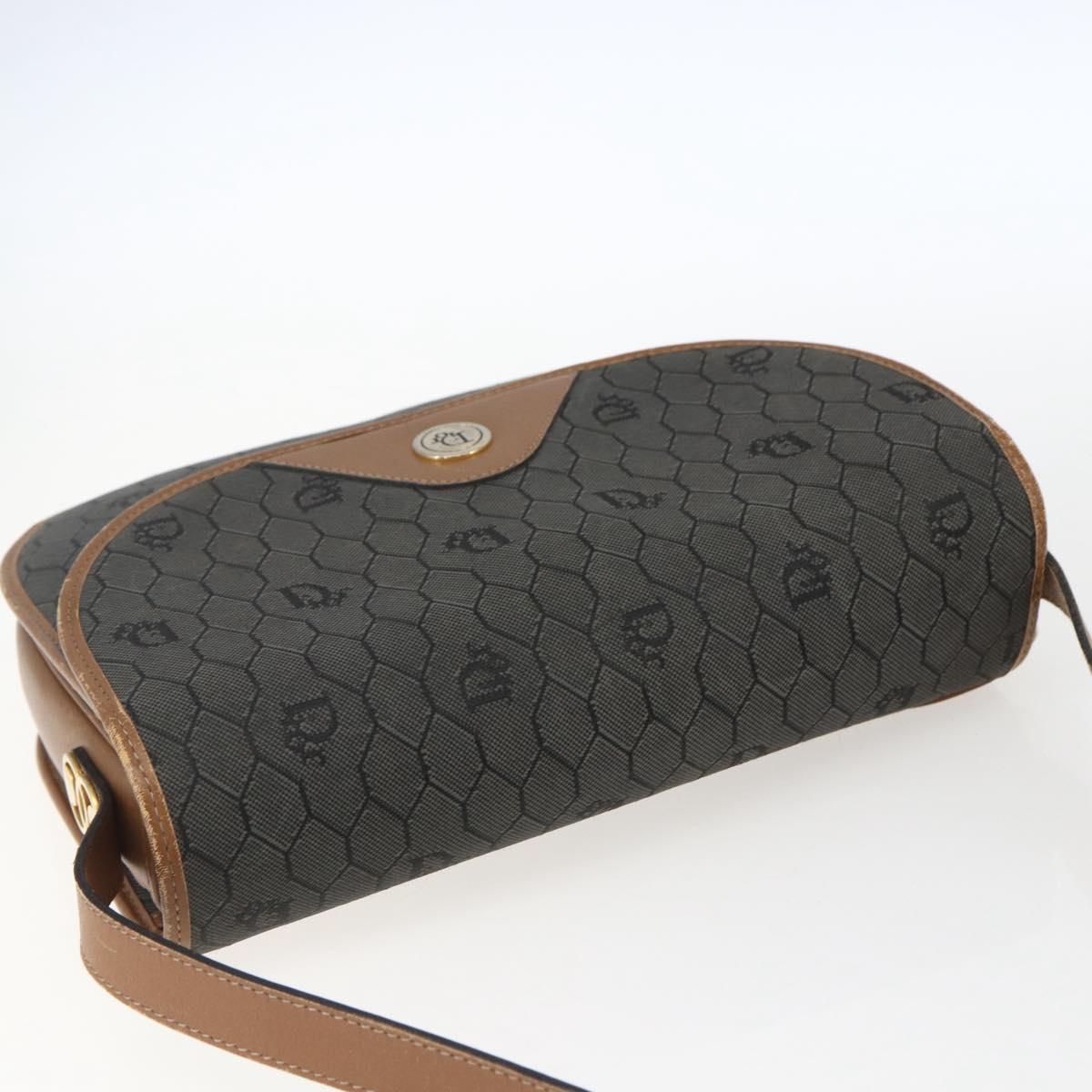 Christian Dior Honeycomb Canvas Shoulder Bag PVC Gray Gold Auth 169055
