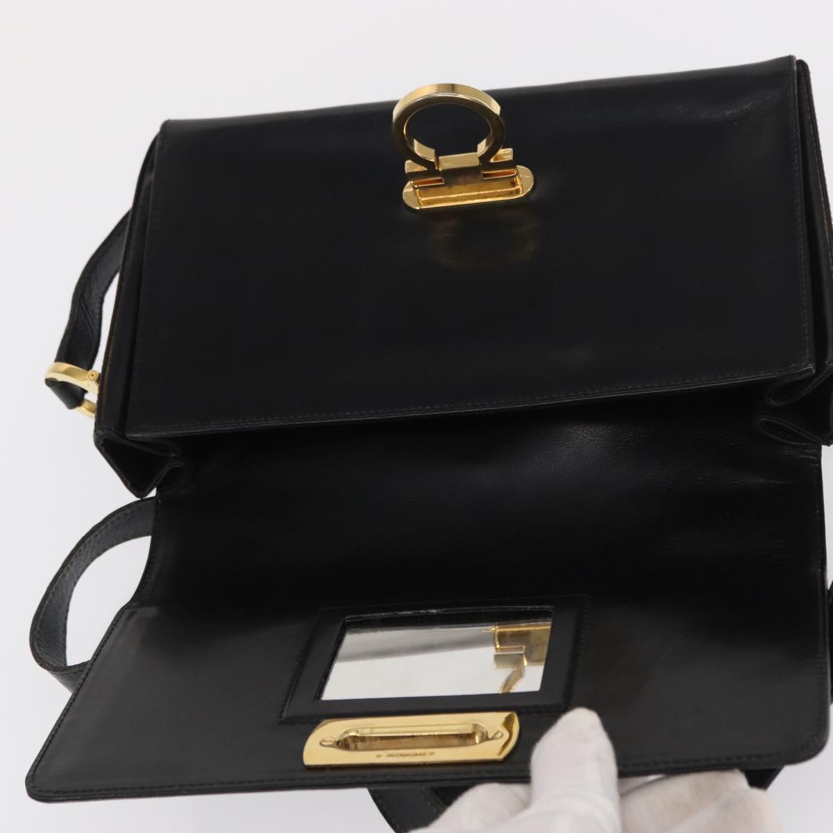 Salvatore Ferragamo Gancini Shoulder Bag Leather Gold Black Auth 169058