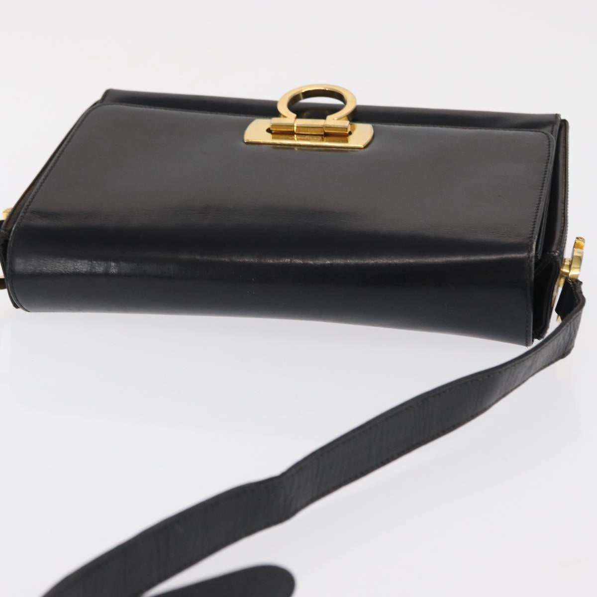 Salvatore Ferragamo Gancini Shoulder Bag Leather Gold Black Auth 169058