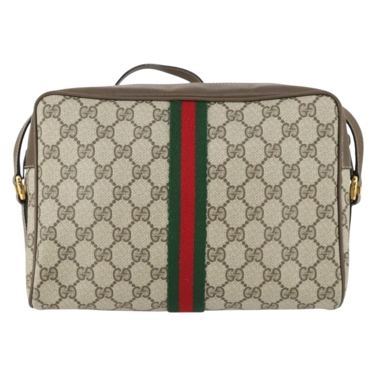 GUCCI GG Supreme Web Sherry Line Bag PVC Beige Gold 32 02 005 Auth 169059
