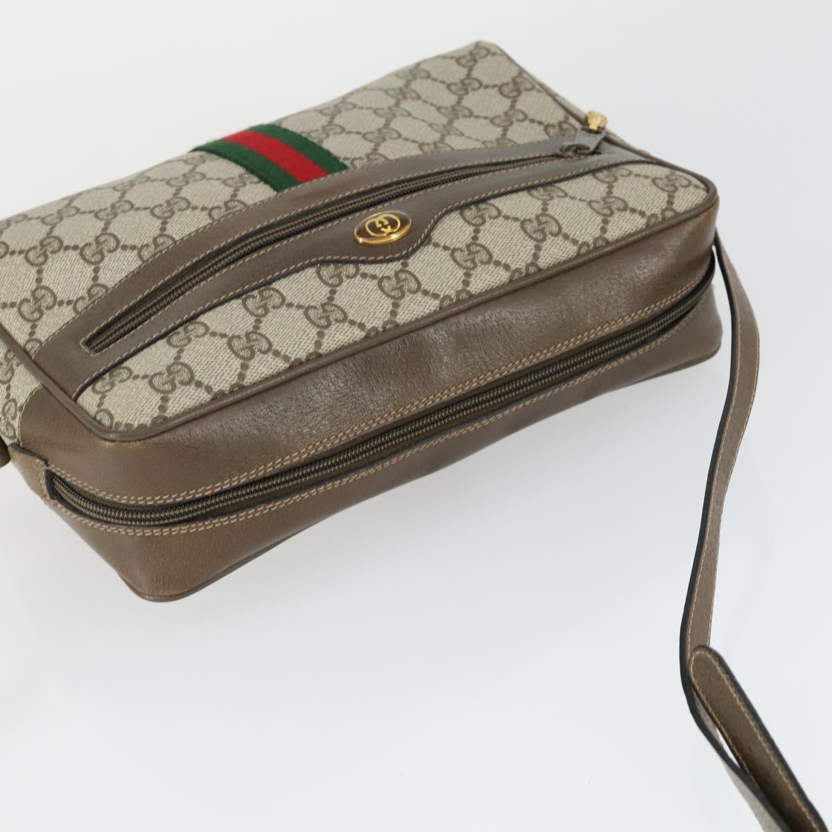 GUCCI GG Supreme Web Sherry Line Bag PVC Beige Gold 32 02 005 Auth 169059