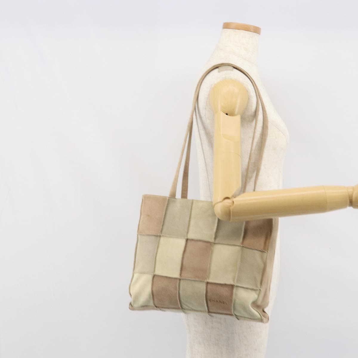 CHANEL Tote Bag Mouton Beige CC Auth 169065A