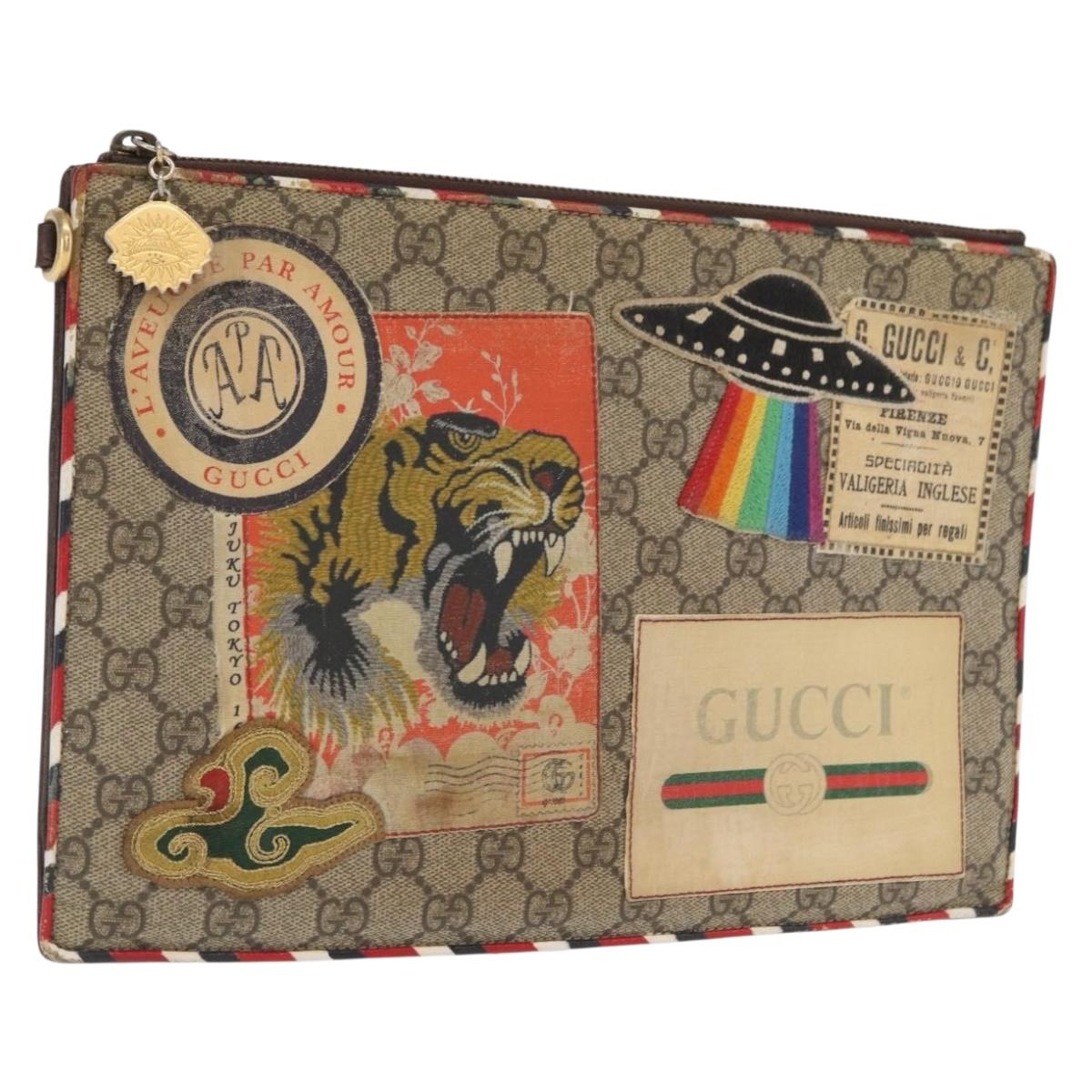 GUCCI GG Supreme Courier Clutch Bag PVC Beige 473915 Auth 169067