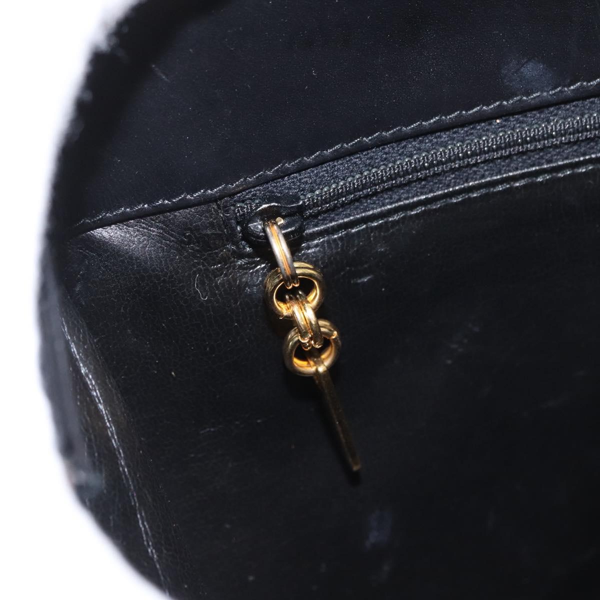 Salvatore Ferragamo Gancini Chain Shoulder Bag Leather Black Gold Auth 169084