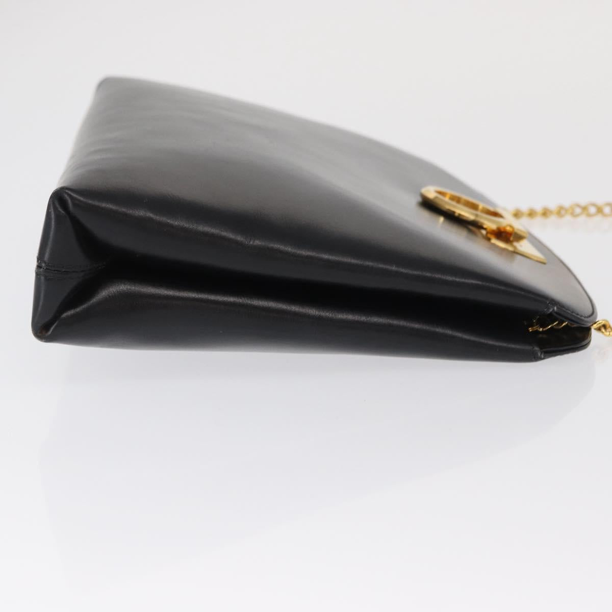 Salvatore Ferragamo Gancini Chain Shoulder Bag Leather Black Gold Auth 169084