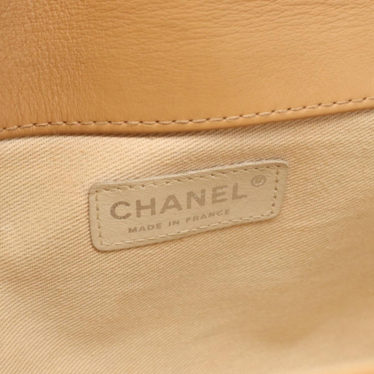 CHANEL Choco Bar 2.55 Shoulder Bag Leather Beige Silver CC Auth 169085