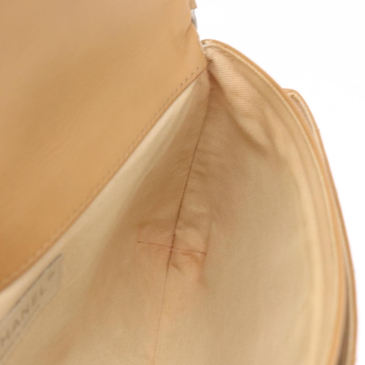 CHANEL Choco Bar 2.55 Shoulder Bag Leather Beige Silver CC Auth 169085