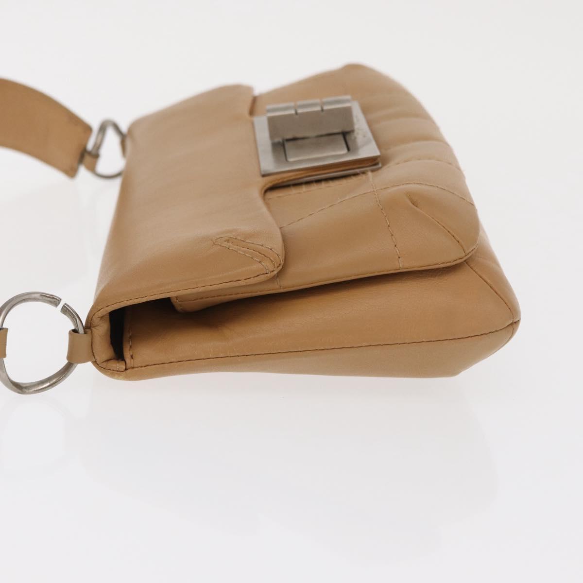 CHANEL Choco Bar 2.55 Shoulder Bag Leather Beige Silver CC Auth 169085