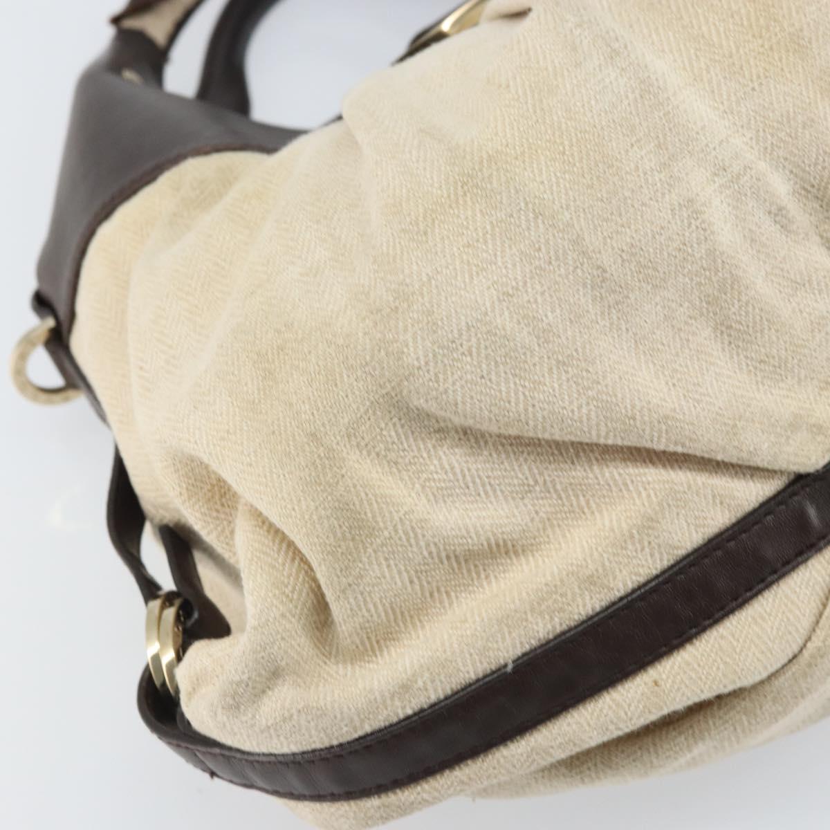 BVLGARI Hand Bag Canvas Beige Gold Auth 169090
