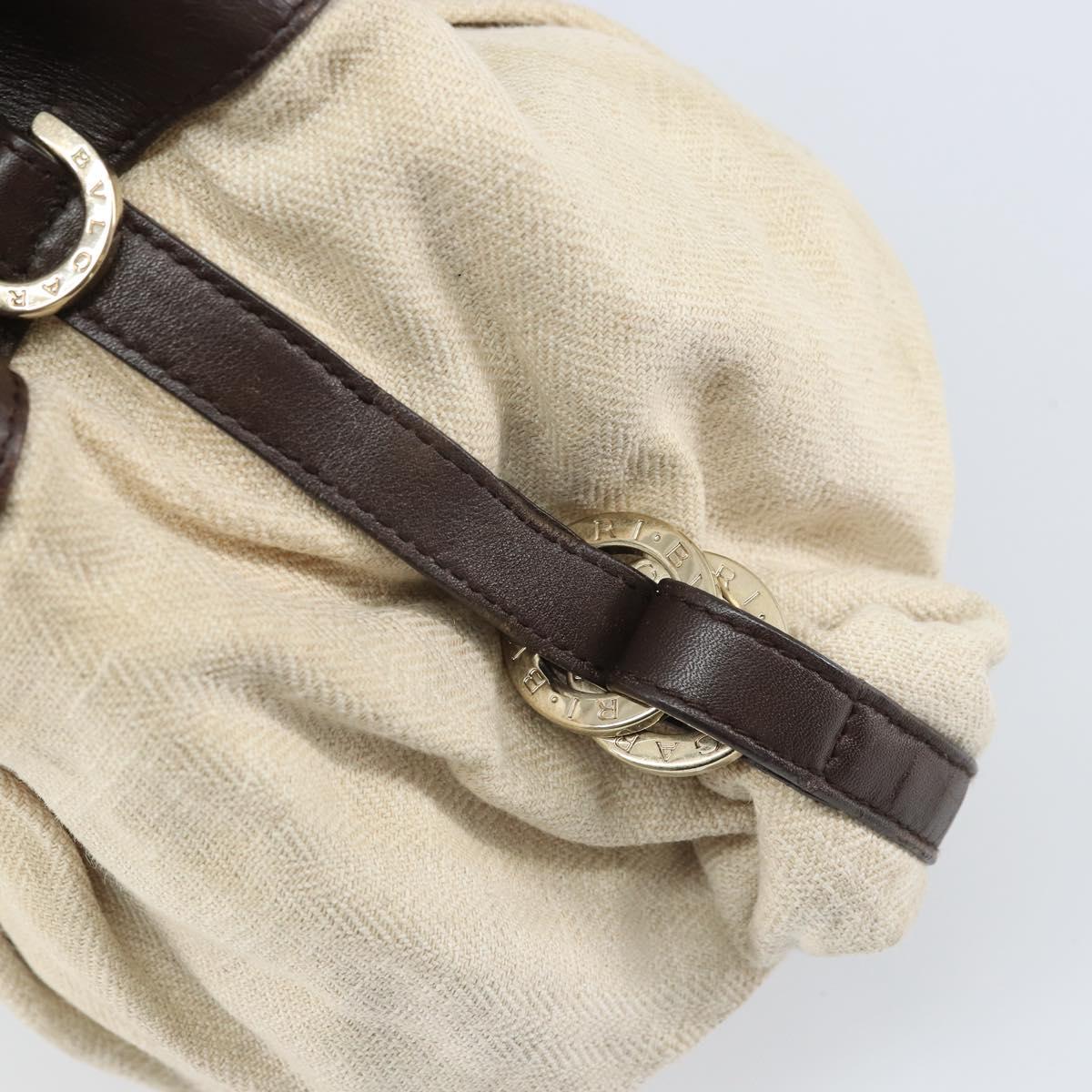 BVLGARI Hand Bag Canvas Beige Gold Auth 169090