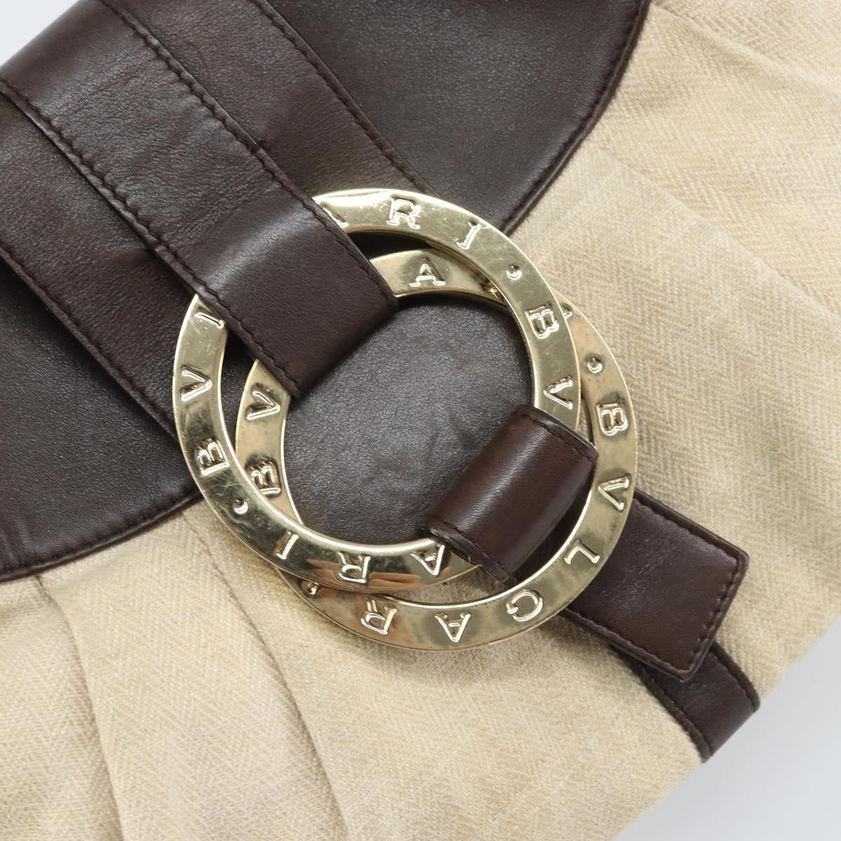 BVLGARI Hand Bag Canvas Beige Gold Auth 169090