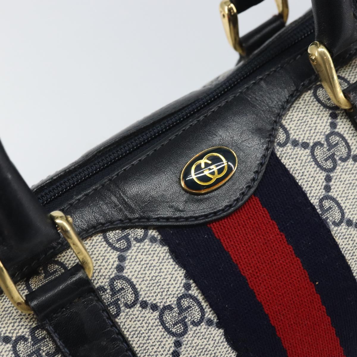 GUCCI GG Supreme Sherry Line Bag PVC Navy Gold Red 012 3841 58 Auth 169093