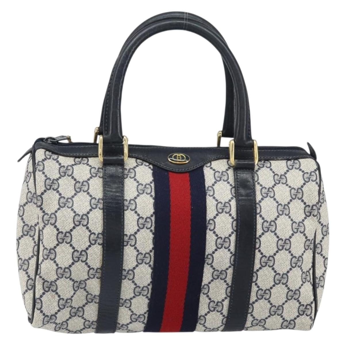 GUCCI GG Supreme Sherry Line Bag PVC Navy Gold Red 012 3841 58 Auth 169093