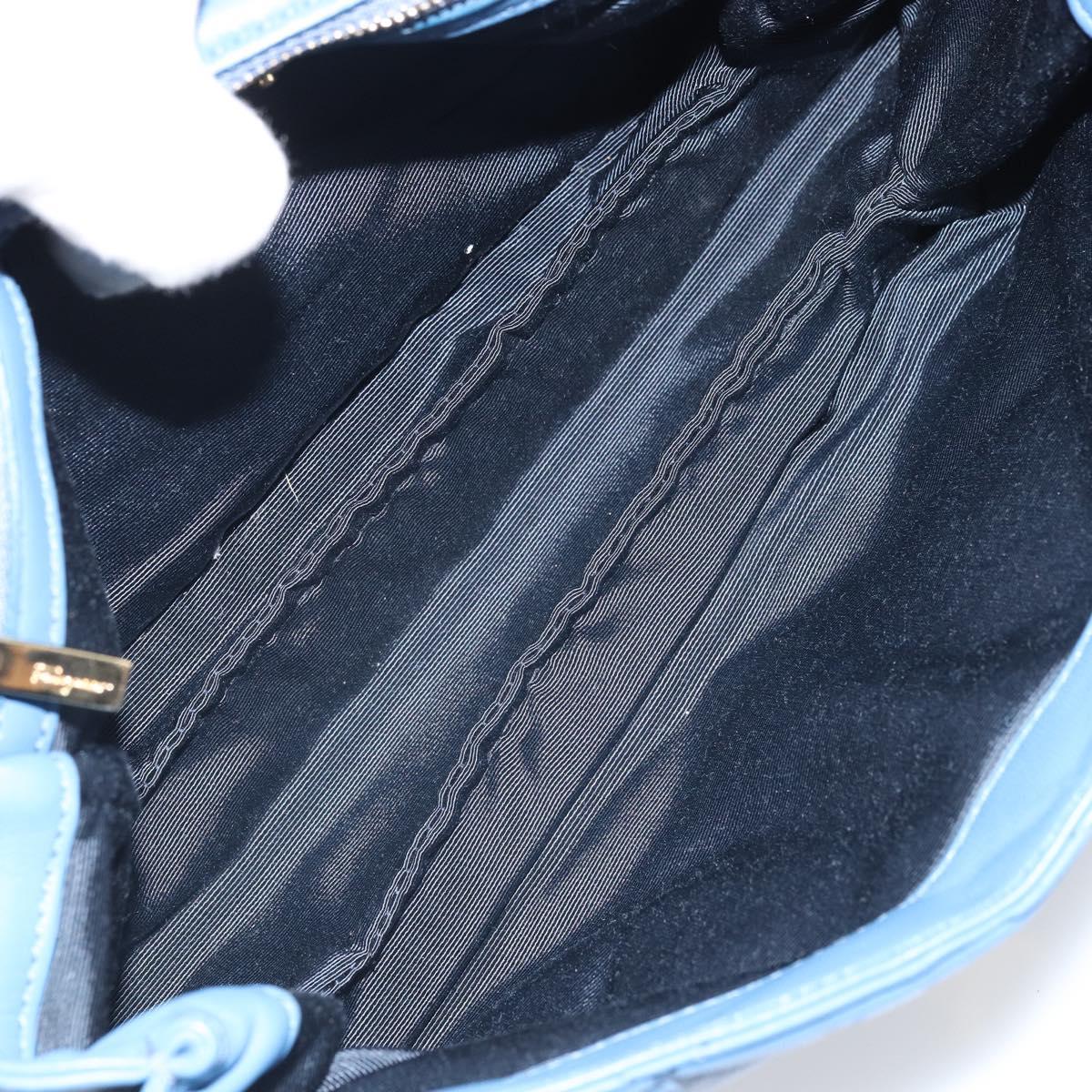 Salvatore Ferragamo Vala Shoulder Bag Leather Blue Gold Auth 169096V