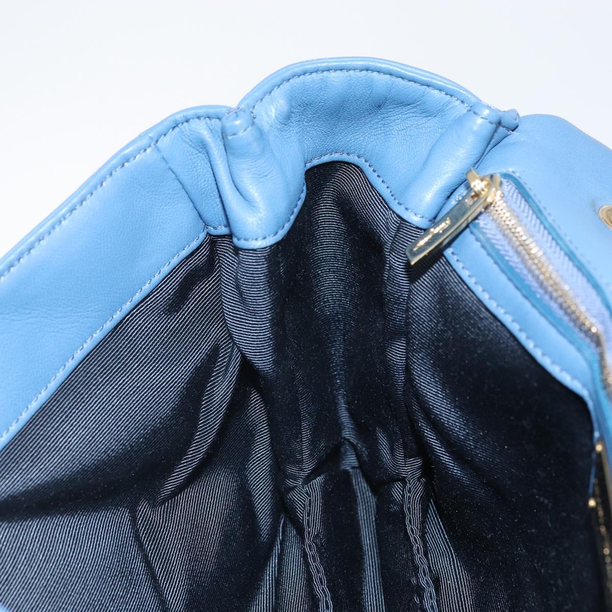 Salvatore Ferragamo Vala Shoulder Bag Leather Blue Gold Auth 169096V