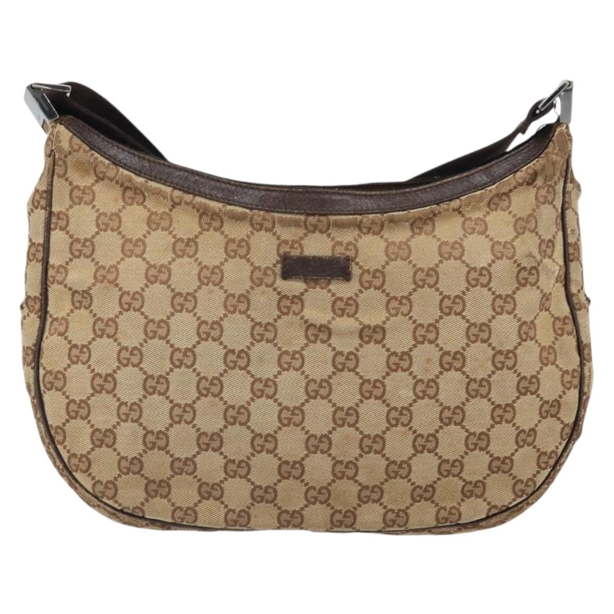 GUCCI GG Canvas Shoulder Bag Beige Silver 122790 Auth 169102