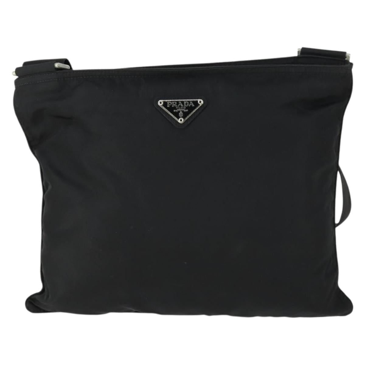 PRADA Shoulder Bag Nylon Black Silver Auth 169103