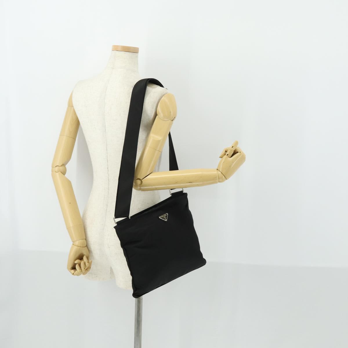 PRADA Shoulder Bag Nylon Black Silver Auth 169103