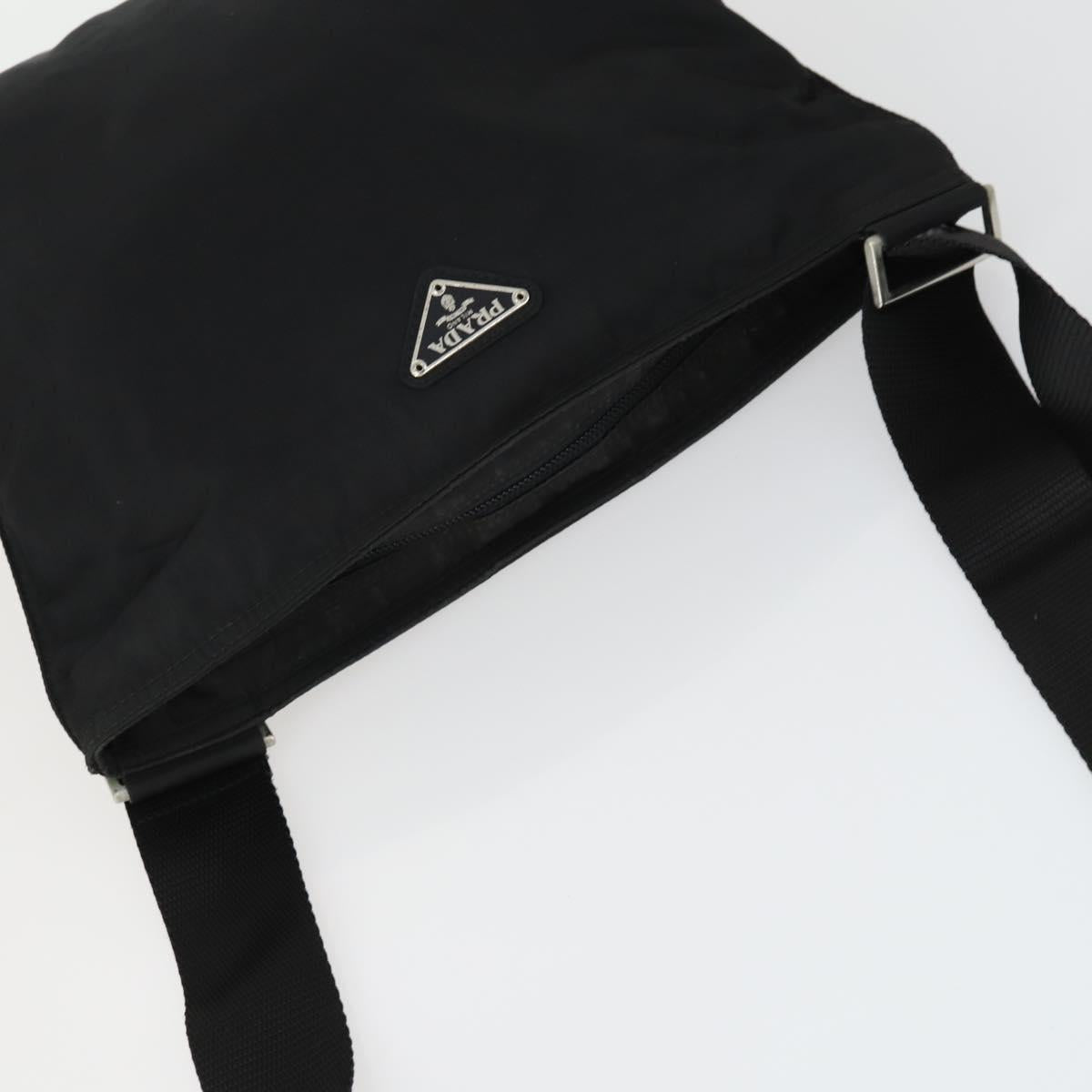 PRADA Shoulder Bag Nylon Black Silver Auth 169103