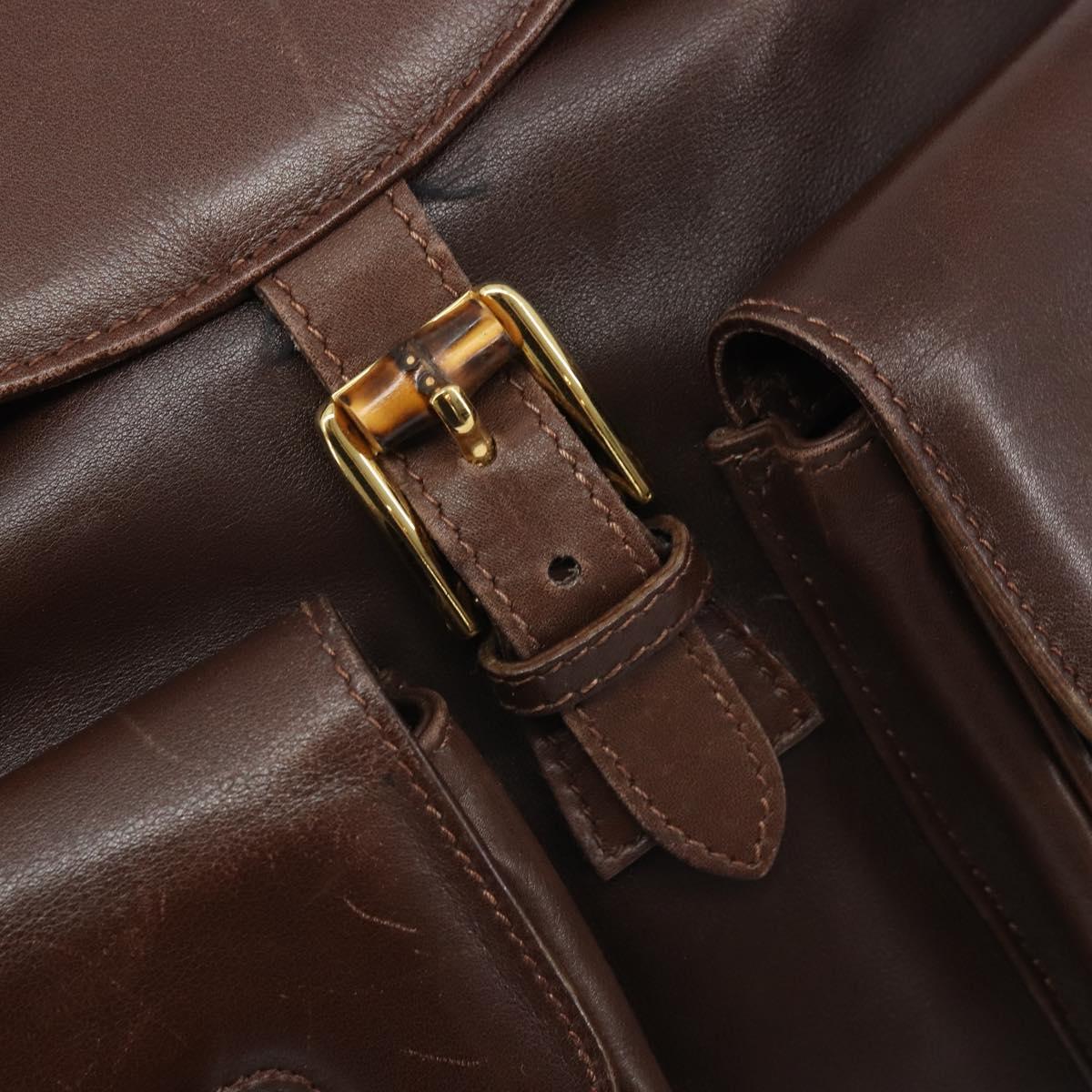GUCCI Bamboo Backpack Leather Brown Gold 003 2058 0016 Auth 169106A