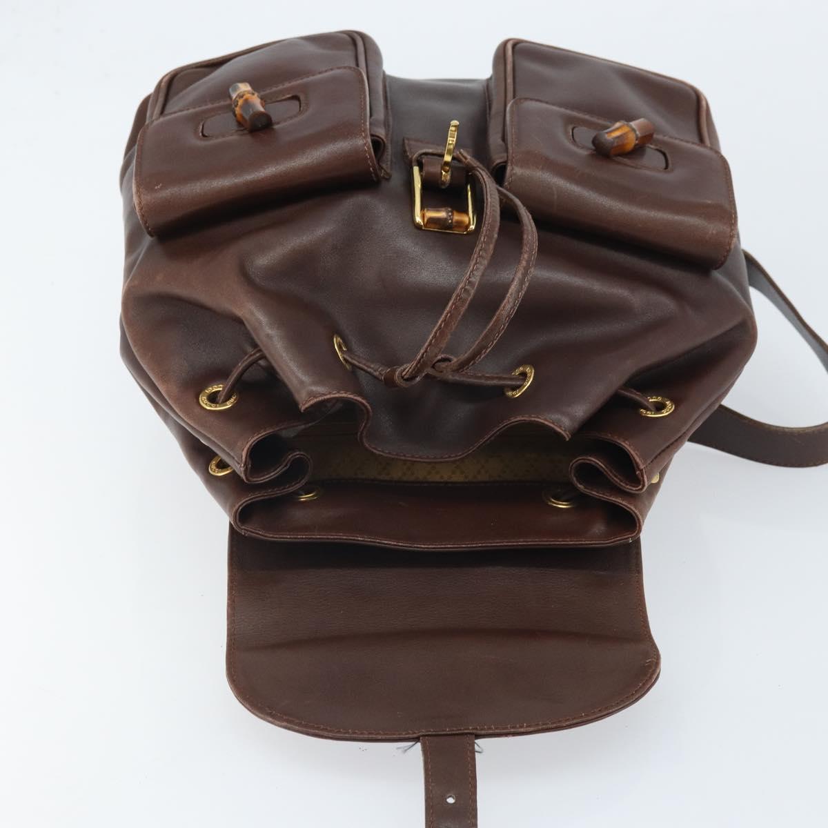 GUCCI Bamboo Backpack Leather Brown Gold 003 2058 0016 Auth 169106A