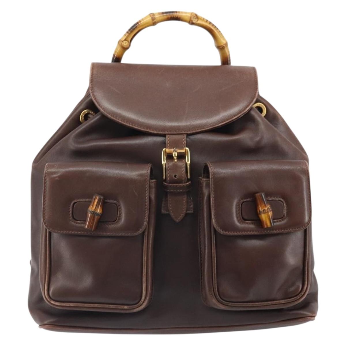 GUCCI Bamboo Backpack Leather Brown Gold 003 2058 0016 Auth 169106A