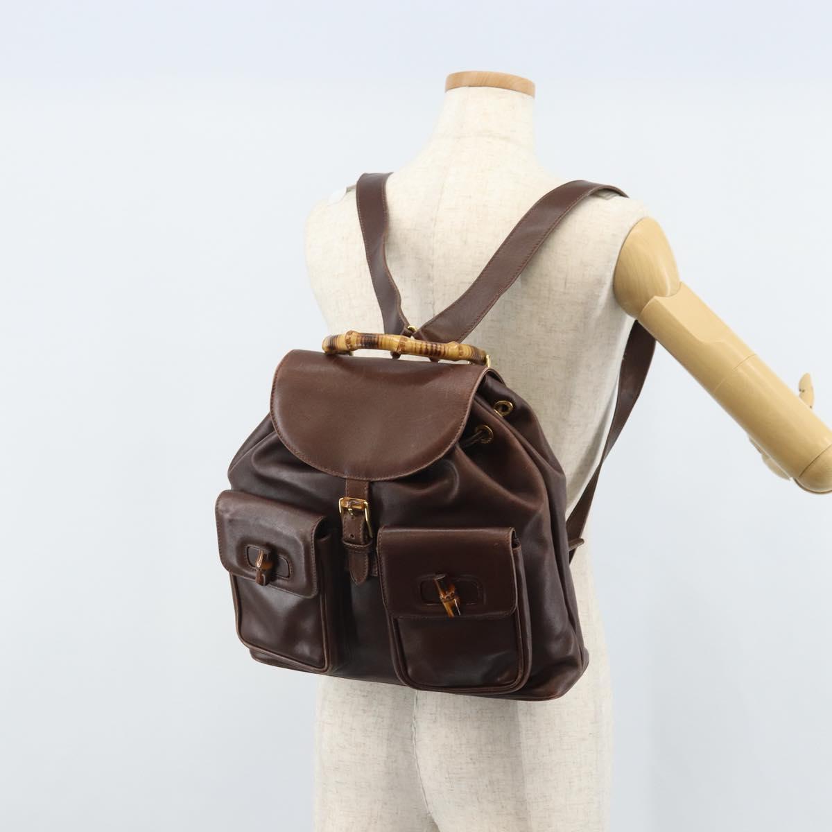 GUCCI Bamboo Backpack Leather Brown Gold 003 2058 0016 Auth 169106A