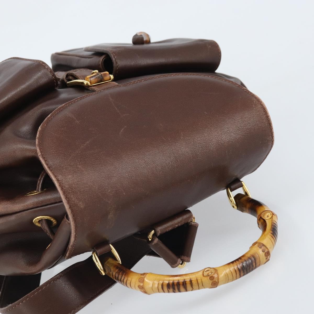 GUCCI Bamboo Backpack Leather Brown Gold 003 2058 0016 Auth 169106A