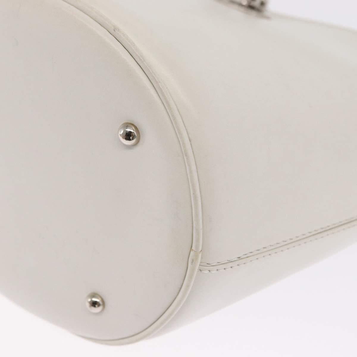 CELINE Chain Shoulder Bag Leather White Silver Auth 169108