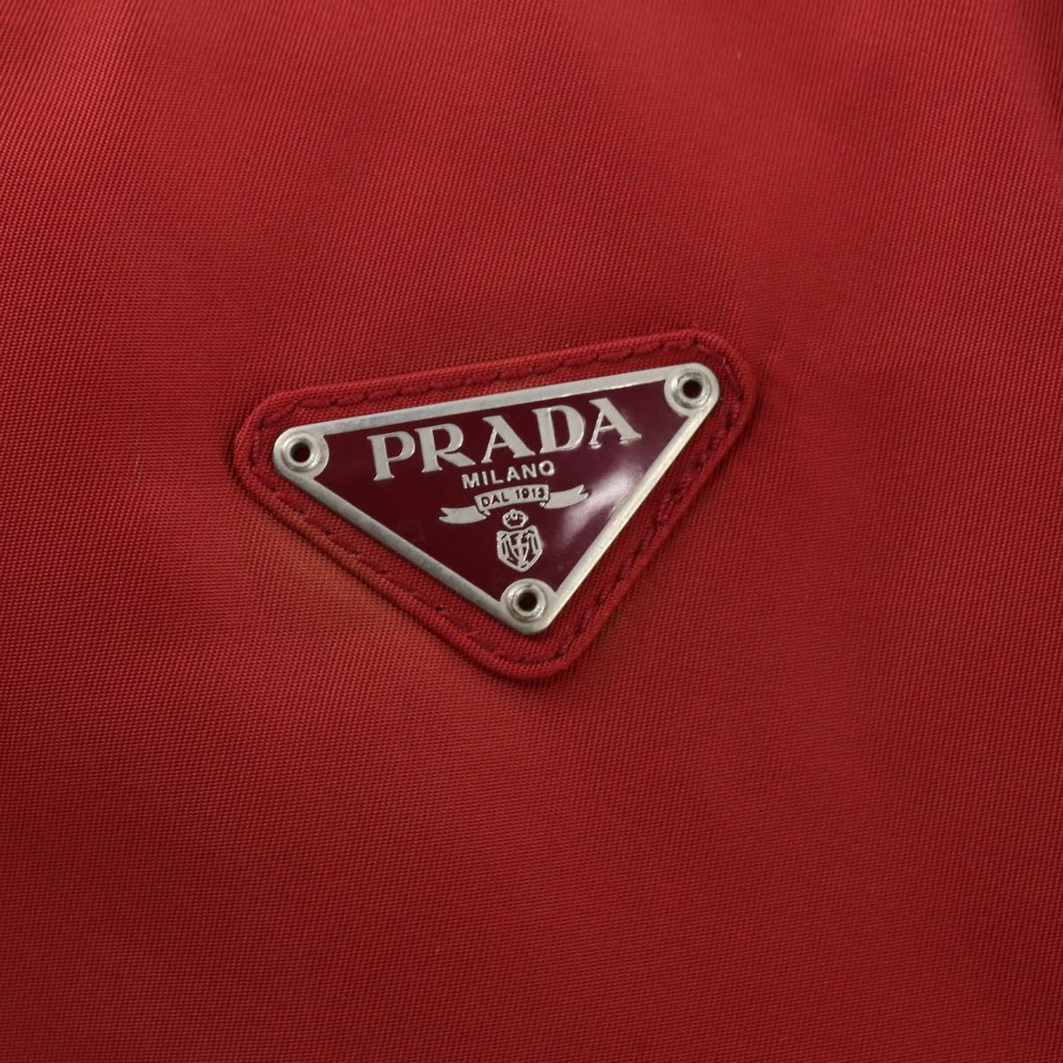 PRADA Boston Bag Nylon 2way Red Silver Auth 169109