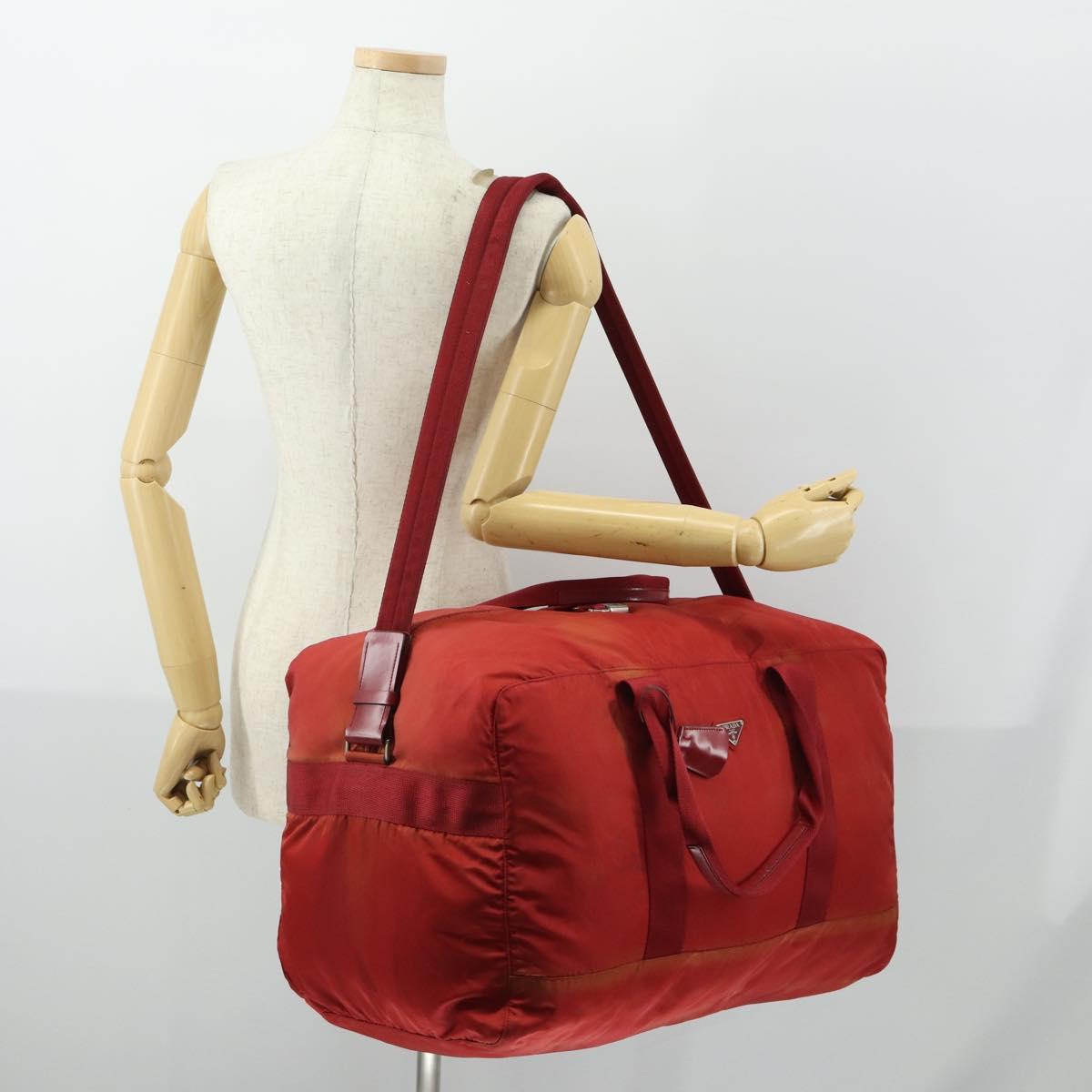 PRADA Boston Bag Nylon 2way Red Silver Auth 169109