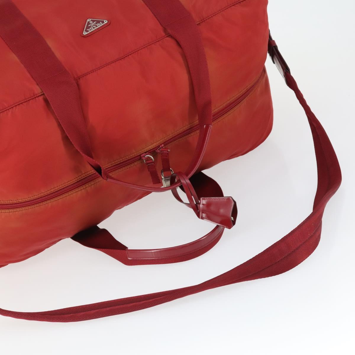 PRADA Boston Bag Nylon 2way Red Silver Auth 169109