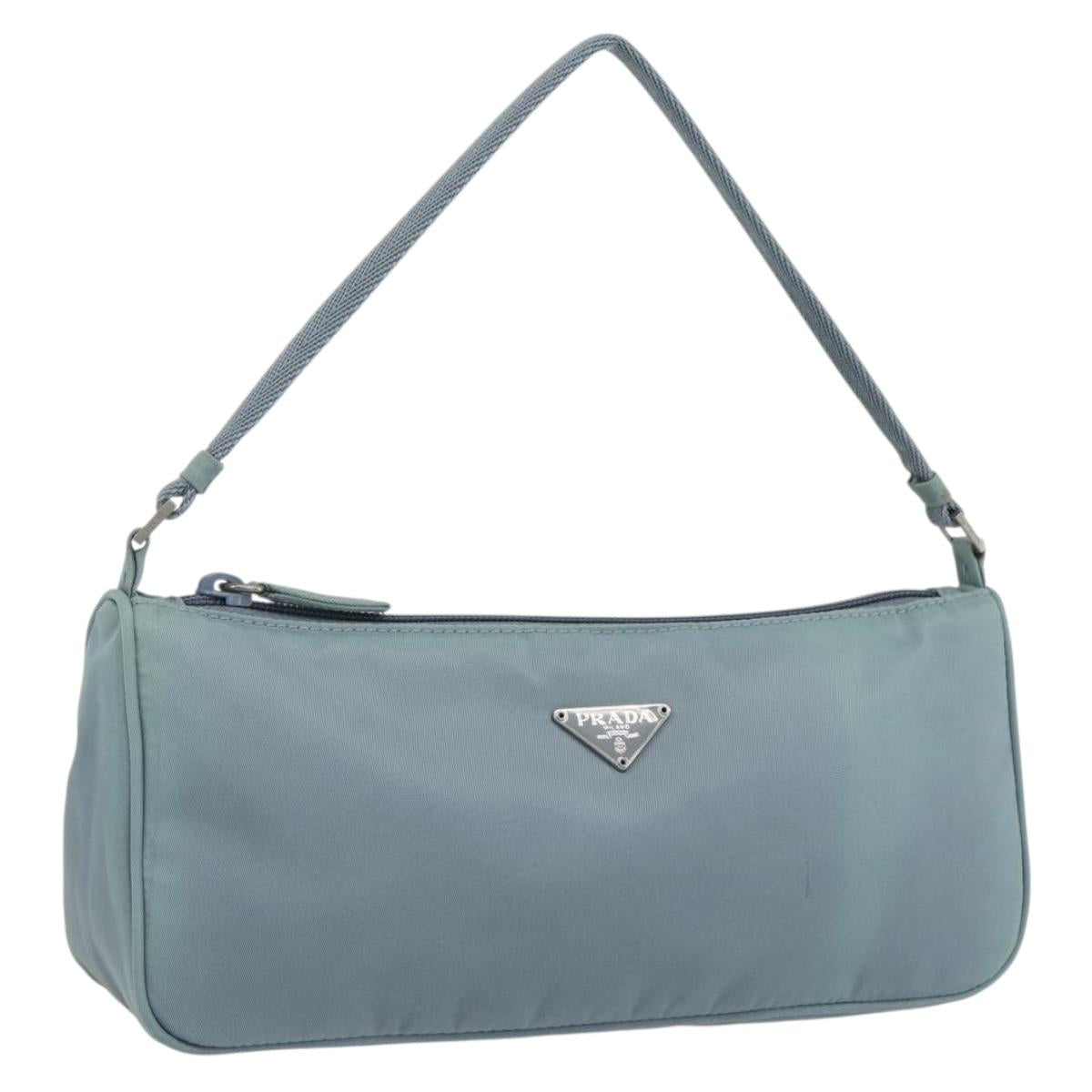 PRADA Accessory Pouch Nylon Light Blue Silver Auth 169111