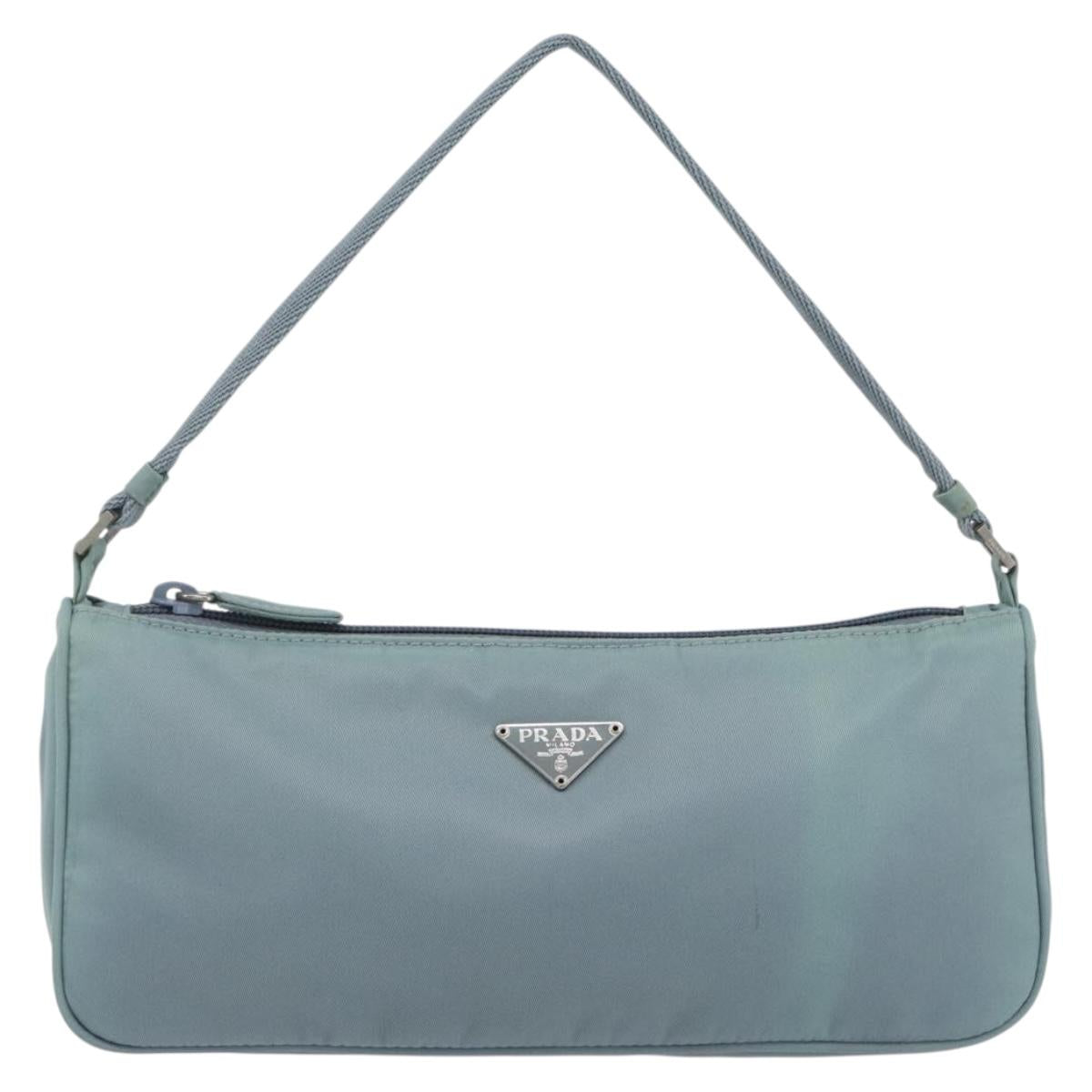 PRADA Accessory Pouch Nylon Light Blue Silver Auth 169111
