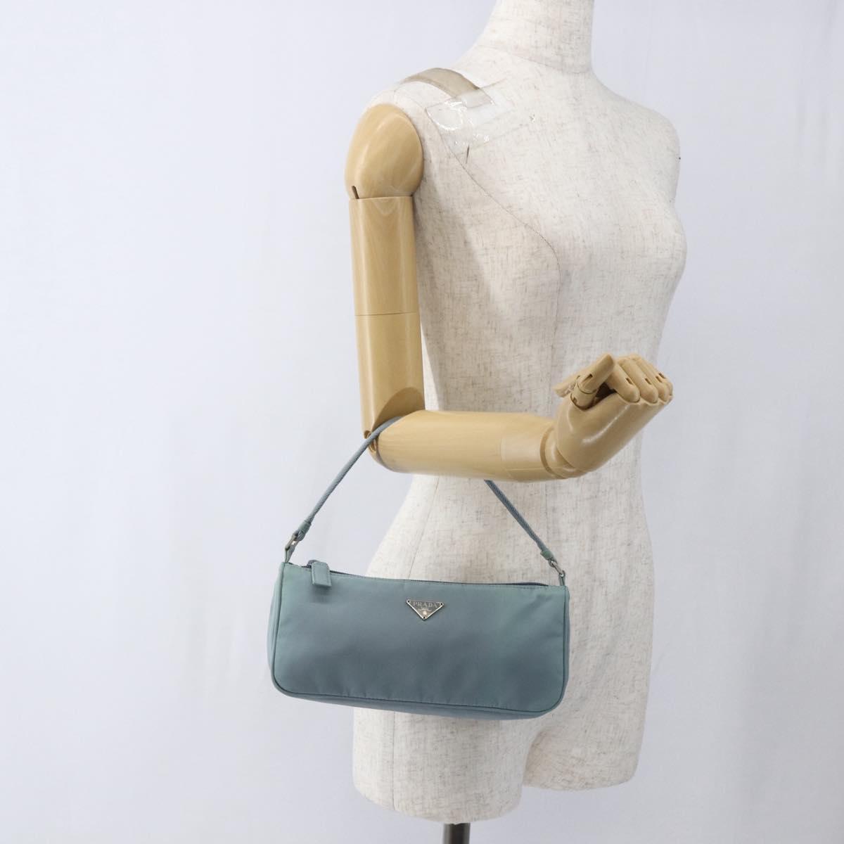 PRADA Accessory Pouch Nylon Light Blue Silver Auth 169111