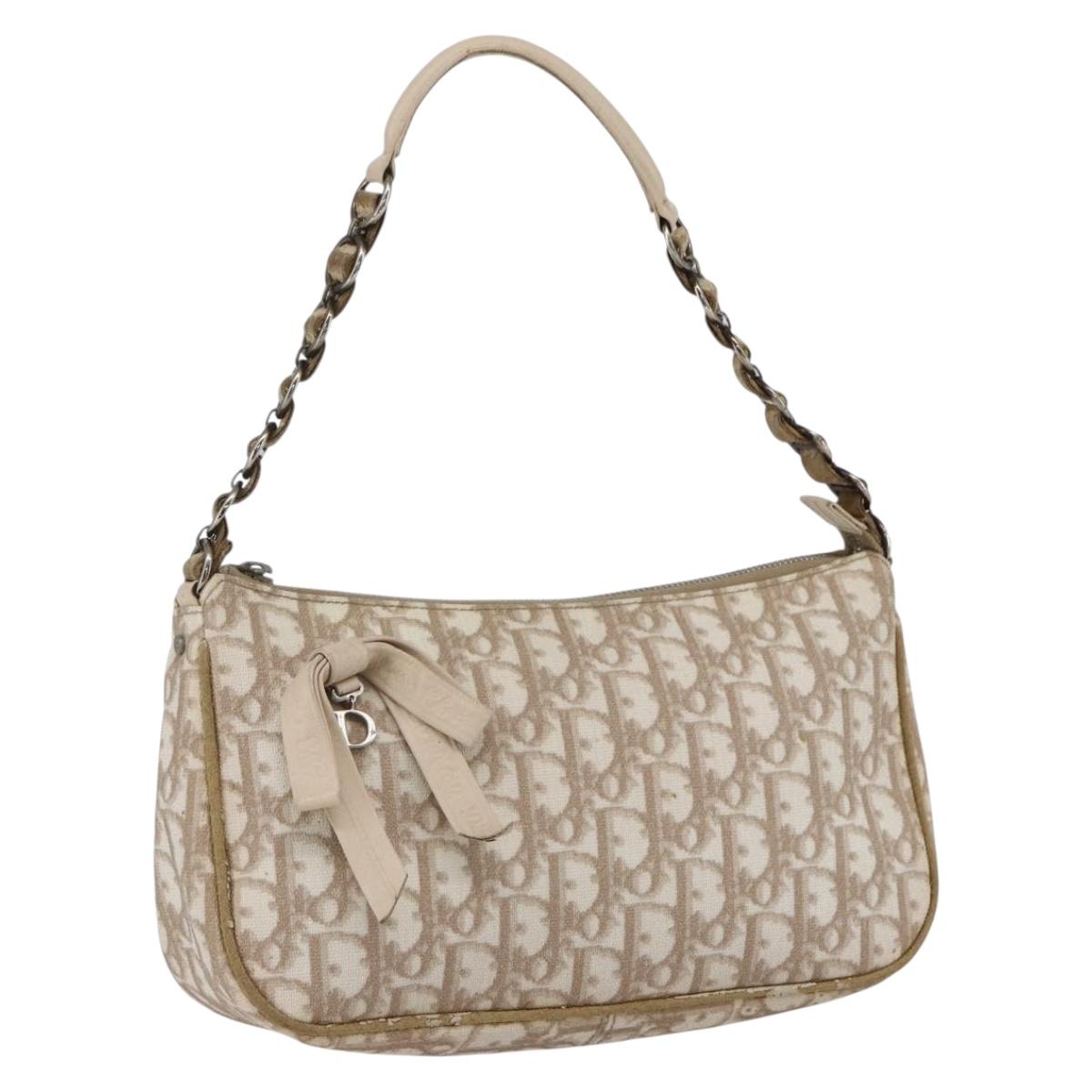 Christian Dior Trotter Romantic Chain Shoulder Bag PVC Beige Auth 169114