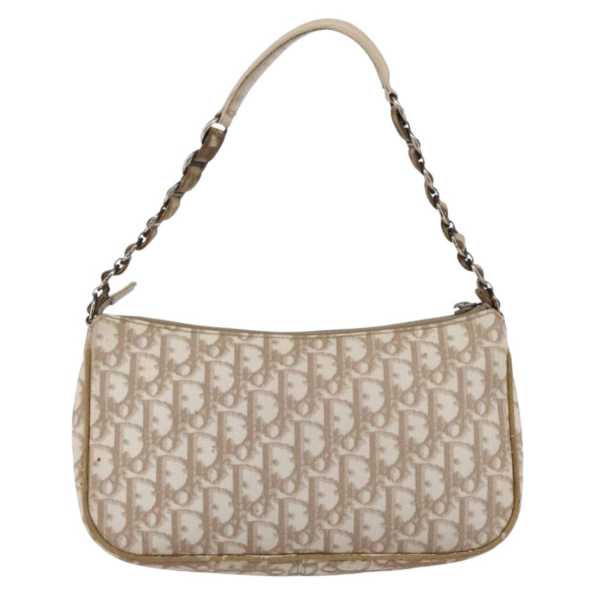 Christian Dior Trotter Romantic Chain Shoulder Bag PVC Beige Auth 169114