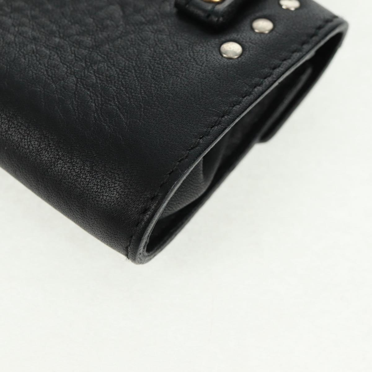 Gianni Versace Pouch Leather Black Gold Auth 169116V