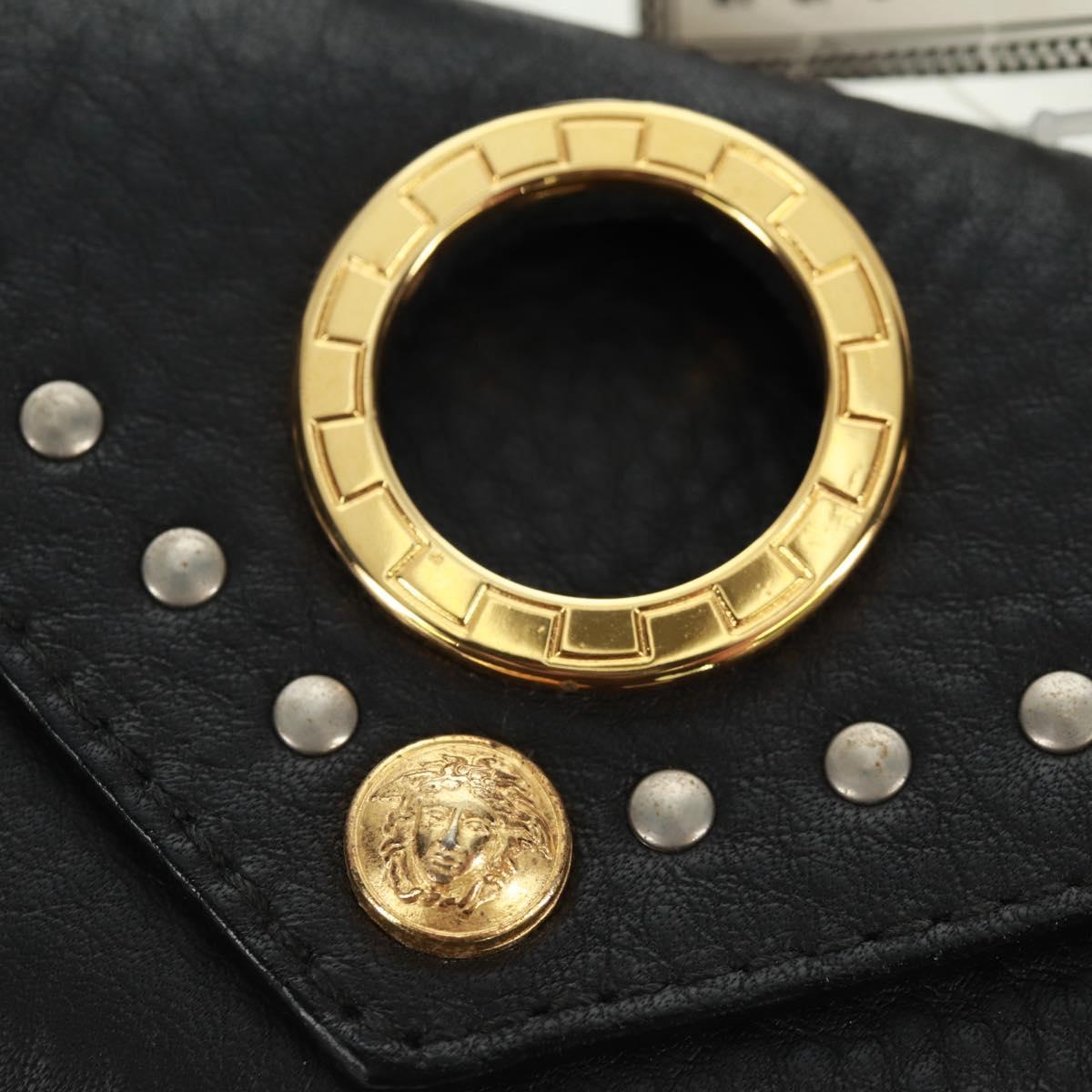 Gianni Versace Pouch Leather Black Gold Auth 169116V