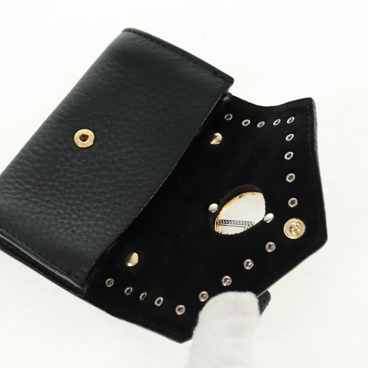 Gianni Versace Pouch Leather Black Gold Auth 169116V