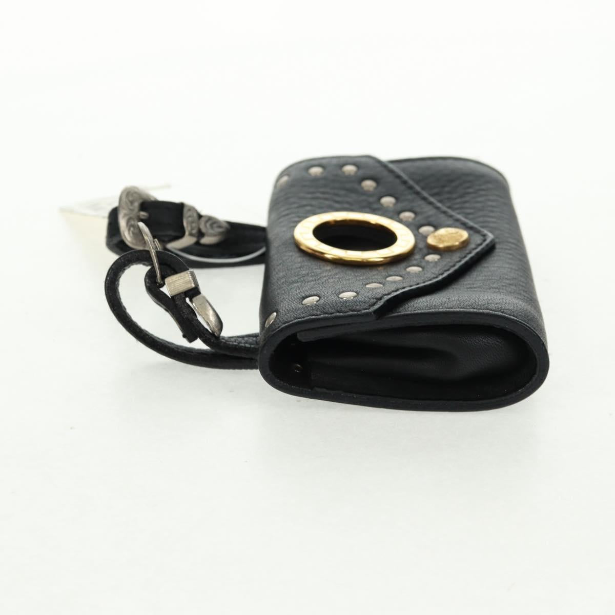 Gianni Versace Pouch Leather Black Gold Auth 169116V