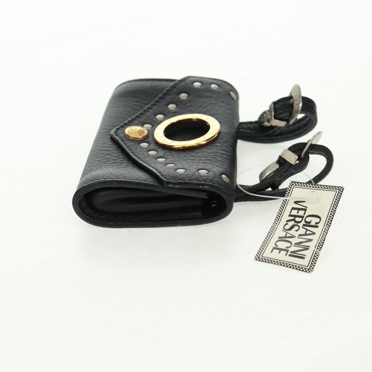 Gianni Versace Pouch Leather Black Gold Auth 169116V