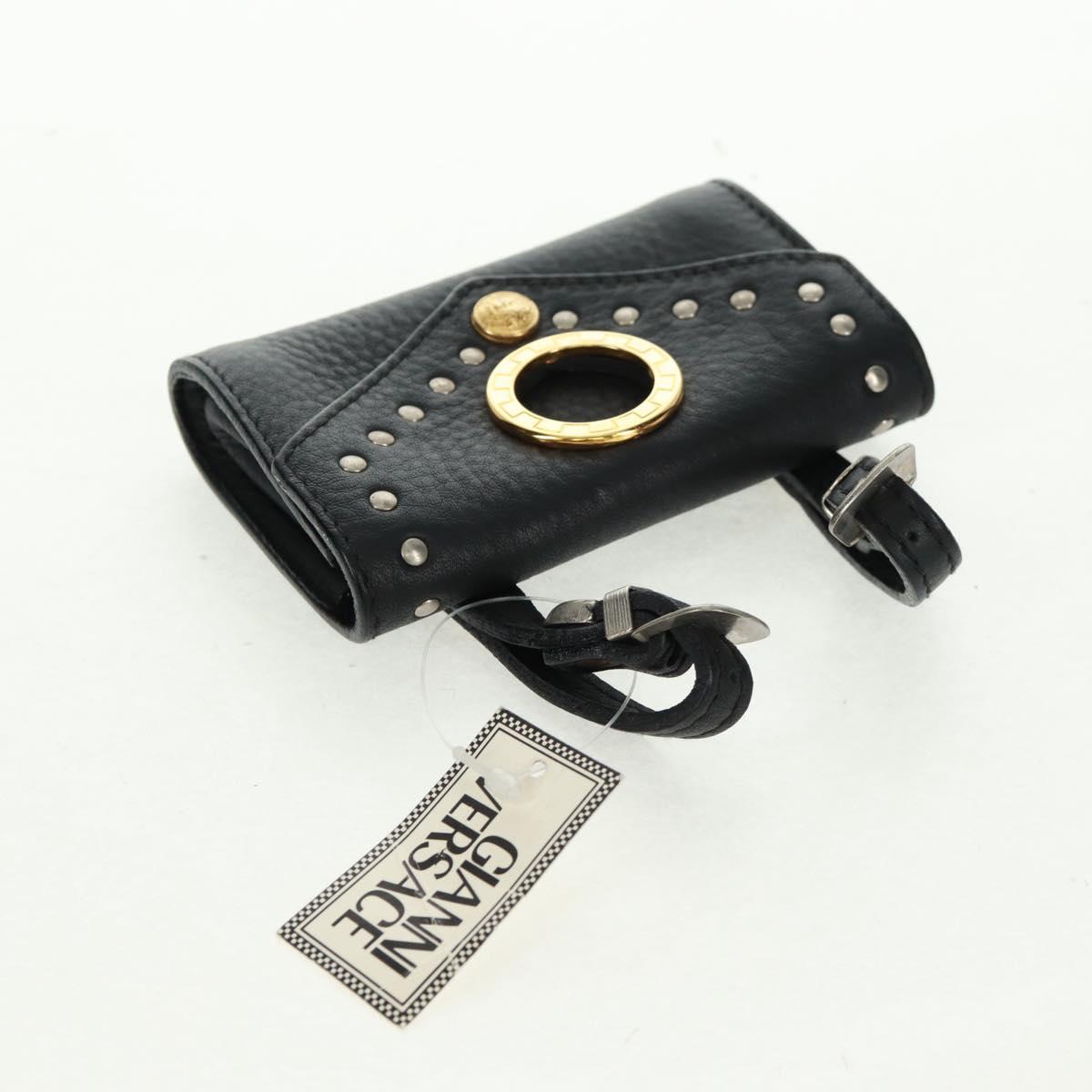 Gianni Versace Pouch Leather Black Gold Auth 169116V